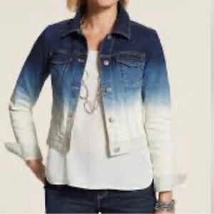 Chico’s Blue Denim Ombre Cropped Jean Jacket Size Small